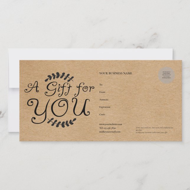 Certificat Cadeau Kraft Rustique (Devant)