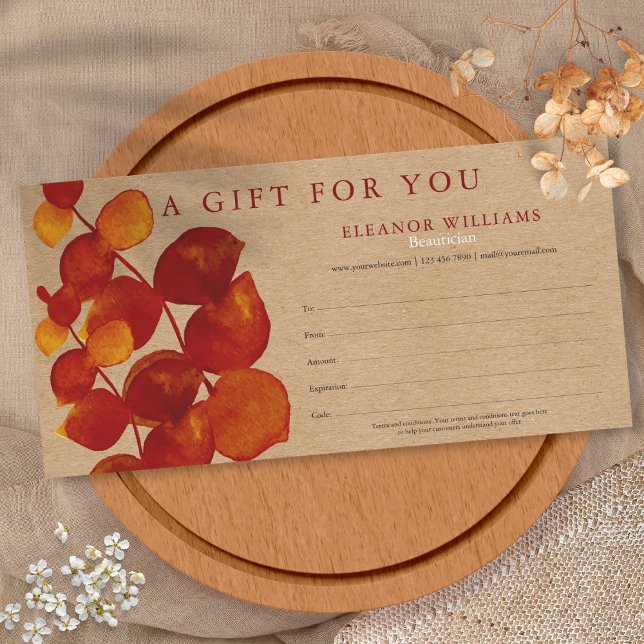 Certificat Cadeau Kraft Rustique Eucalyptus (Eucalyptus Rustic Kraft Gift Certificate)