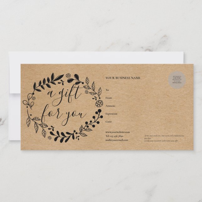 Certificat Cadeau Kraft Rustique Guirlande de Bois (Devant)