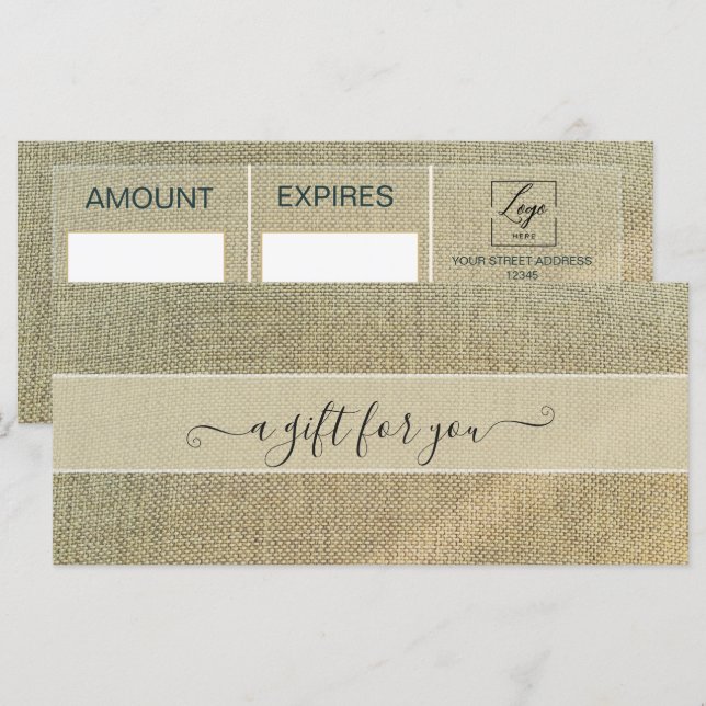Certificat Cadeau Lin Beige Rustique (Devant / Derrière)