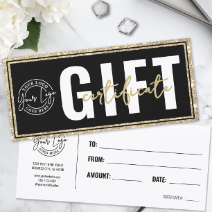 Certificat Cadeau Logo Noir Paillettes Dorées