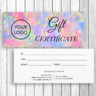 certificat cadeau logo opale couleurs néon