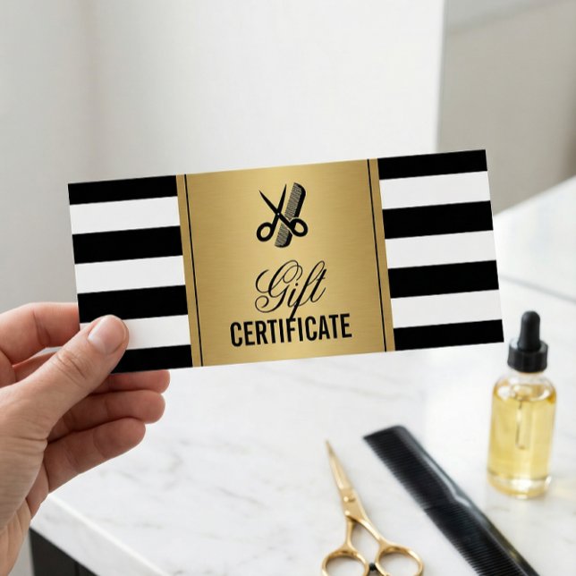 Certificat Cadeau Logo Salon de Coiffure Bandes No (Créateur téléchargé)