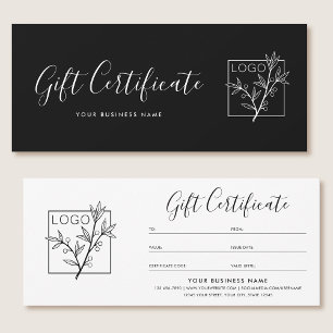 Certificat Cadeau Logo Script Minimaliste Noir