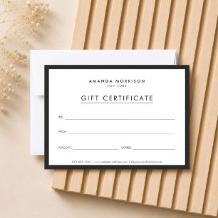 Certificat Cadeau Luxe Minimaliste Blanc