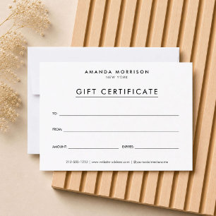 Certificat Cadeau Luxe Minimaliste Blanc