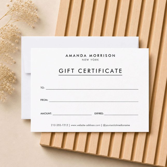 Certificat Cadeau Luxe Minimaliste Blanc (Créateur téléchargé)