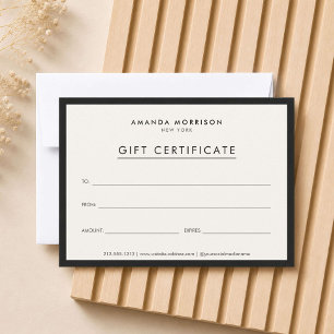 Certificat Cadeau Luxe Minimaliste Ivoire