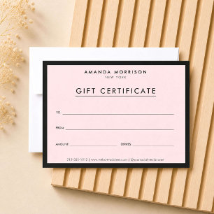 Certificat Cadeau Luxe Minimaliste Rose