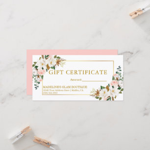 Certificat Cadeau Magnolias Aquarelle Roses Roses