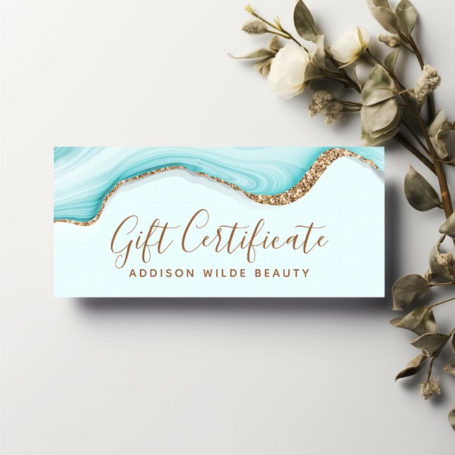 Certificat Cadeau Marbre Bleu Paillettes Or Élégan (Créateur téléchargé)