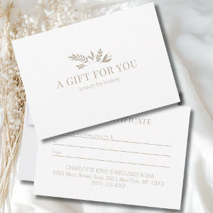 Certificat Cadeau Minimaliste Blanc Botanique Entr