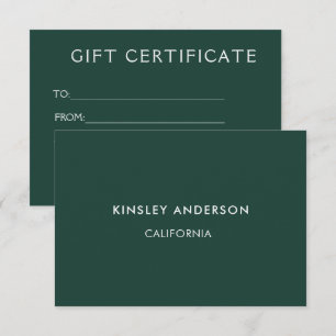 Certificat cadeau minimaliste de luxe Emerald Gree