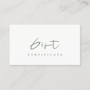 Certificat cadeau minimaliste de script vert simpl