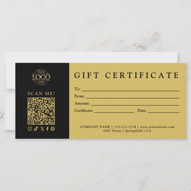 Certificat Cadeau Minimaliste Moderne Personnalisé (Devant)
