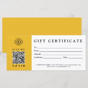 Certificat Cadeau Minimaliste Moderne Personnalisé