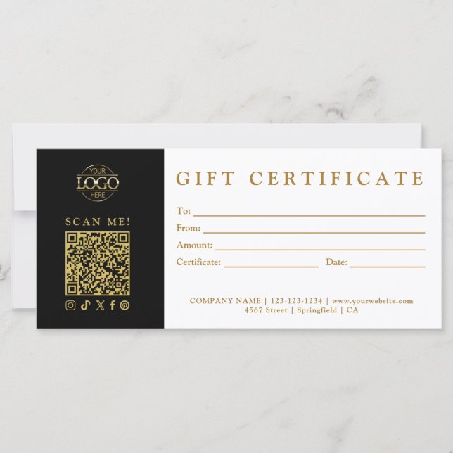 Certificat Cadeau Minimaliste Moderne Personnalisé (Devant)