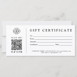 Certificat Cadeau Minimaliste Moderne Personnalisé