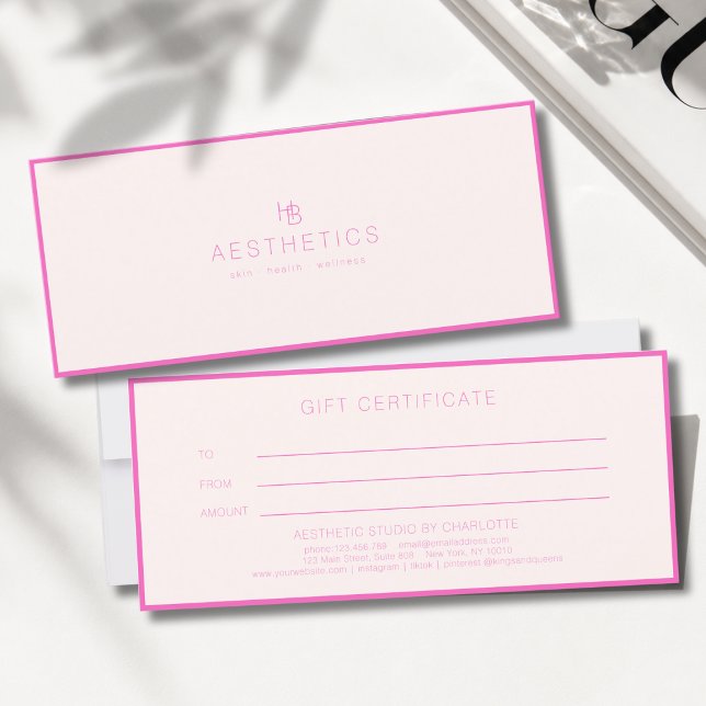 Certificat Cadeau Minimaliste Monogramme Beige-Ros (Minimal Monogram Beige-Pink Gift Certificate)