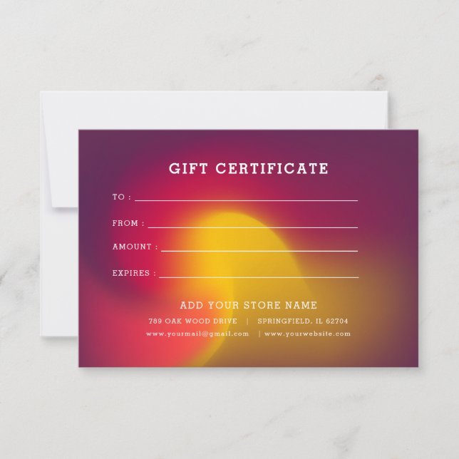 Certificat cadeau minimaliste pour entreprise avec (Devant)
