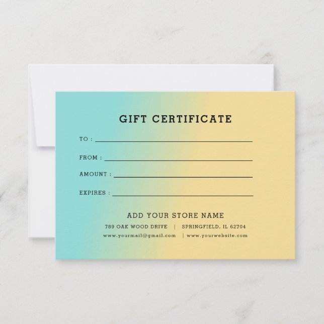 Certificat cadeau minimaliste pour entreprise avec (Devant)