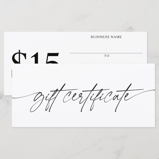 Certificat Cadeau Modern Script Ajoutez Votre Mont (Devant / Derrière)