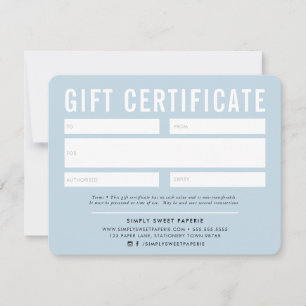 CERTIFICAT CADEAU moderne affaires bleu pâle