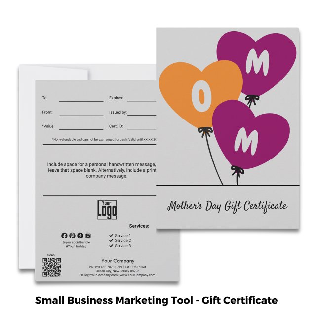 Certificat Cadeau Moderne Bonne Fête des Mères (Modern Happy Mother's Day Gift Certificate - Gray, Black, Orange, Red)