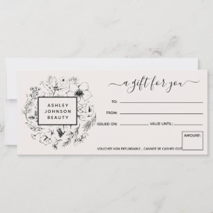 Certificat cadeau moderne Botanique Blush & Black
