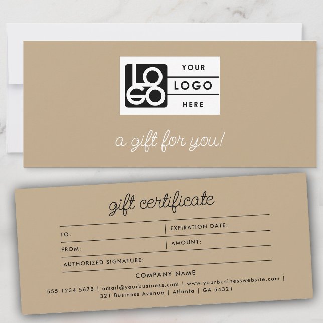 Certificat Cadeau Moderne Écriture Boho Beige (Logo Boho Beige Script Modern Gift Certificate)