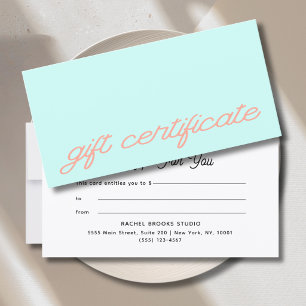Certificat Cadeau Moderne Écriture Mint