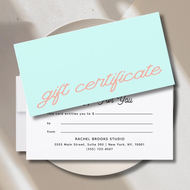Certificat Cadeau Moderne Écriture Mint (Modern Script Mint Gift Certificate)