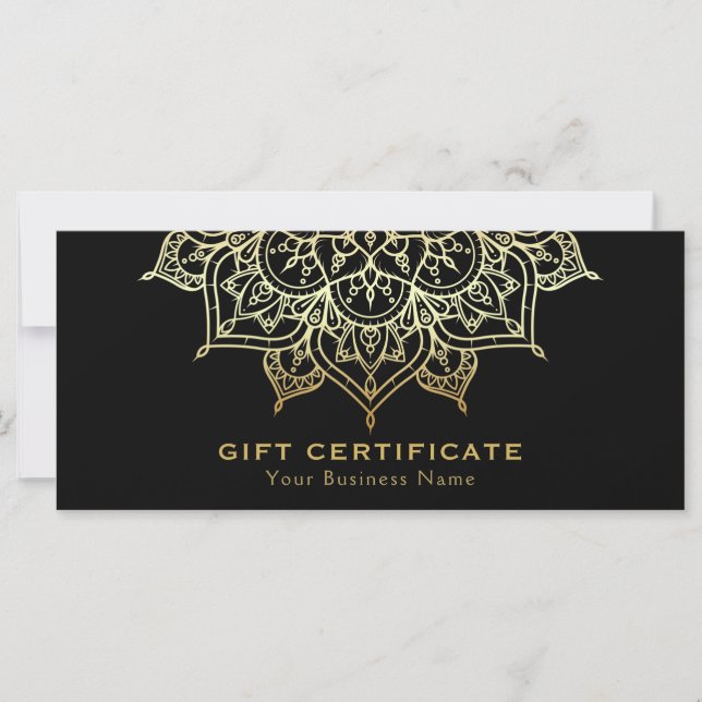 Certificat Cadeau Moderne Élégant Mandala Noir Or (Devant)