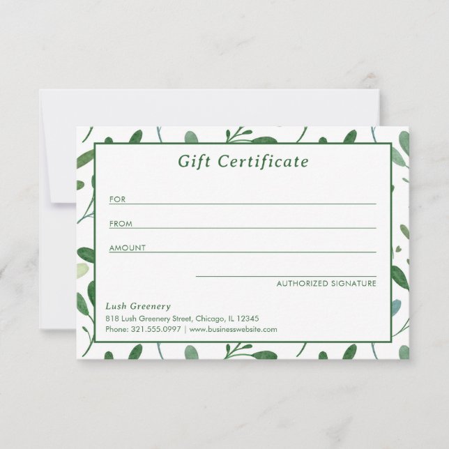 Certificat cadeau moderne Motif vert (Devant)