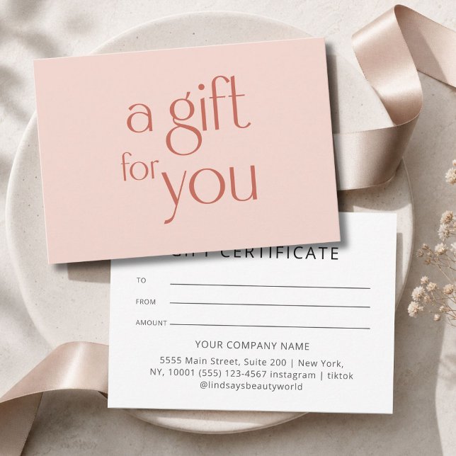 Certificat Cadeau Moderne Rose Beige (Modern Blush Beige Gift Certficate)