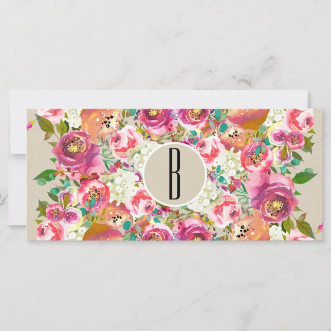 Certificat Cadeau Monogramme Kraft Rustique Floral (Devant)