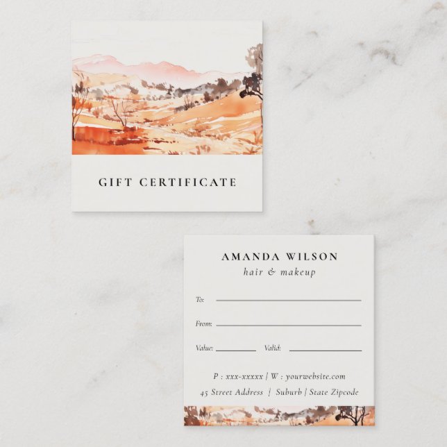 Certificat Cadeau Montagne Aquarelle Orange Rose  (Devant / Derrière)