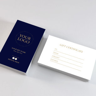 Certificat Cadeau Navy & Or Entreprise Moderne