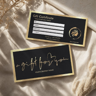 Certificat Cadeau Noir Élégant & Faux Papier D'or
