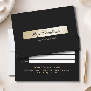 Certificat Cadeau Noir Élégant Or