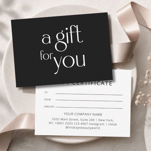 Certificat Cadeau Noir Moderne (Modern Black Gift Certficate)