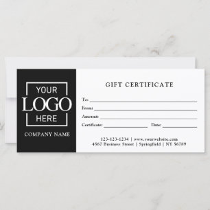 Certificat Cadeau Noir Simple Moderne pour Entrepr