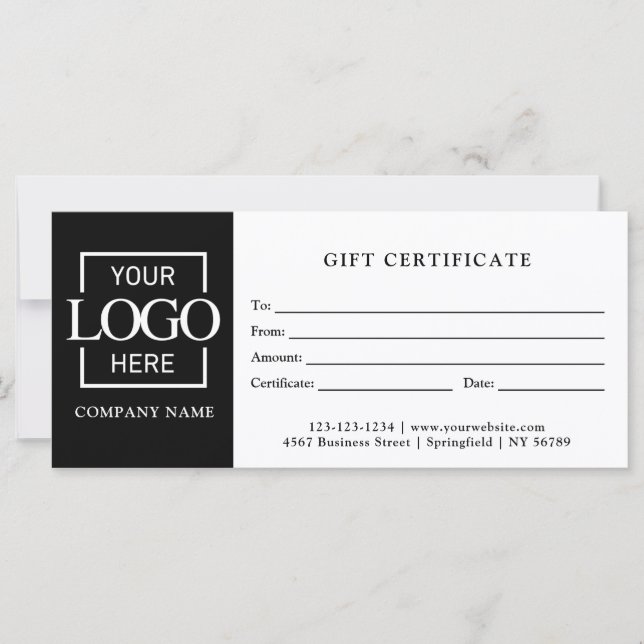 Certificat Cadeau Noir Simple Moderne pour Entrepr (Devant)