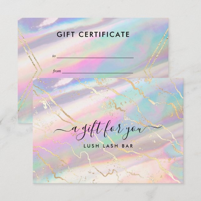 Certificat Cadeau Opale Iridescente Holographique  (Devant / Derrière)