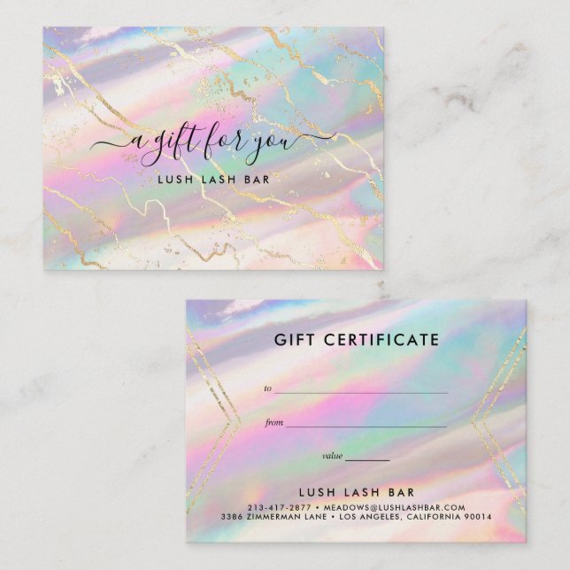 Certificat Cadeau Opale Iridescente Holographique  (Devant / Derrière)