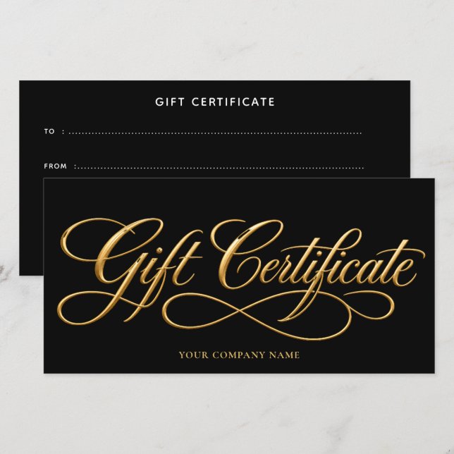 Certificat Cadeau Or Élégant  (Devant / Derrière)