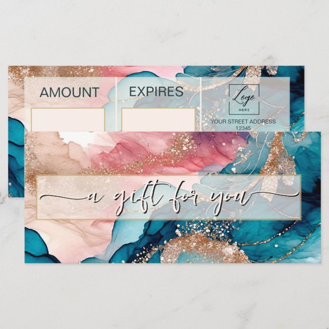 Certificat cadeau or iridescent aquarelle (Devant / Derrière)