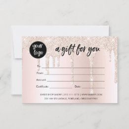 Certificat Cadeau Paillettes Rose Tendre Logo Entr