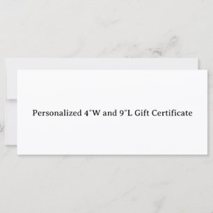 Certificat cadeau personnalisé de 4″W et 9″L