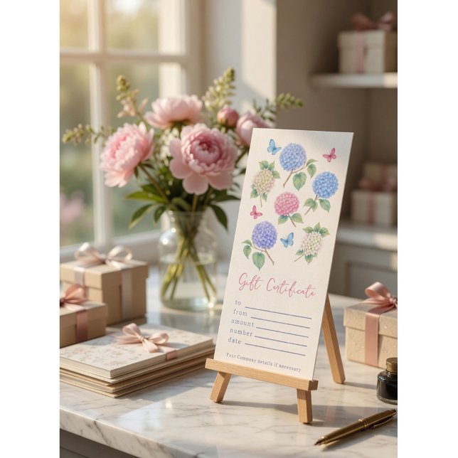 Certificat-cadeau personnalisé d'hydrangea à l'aqu (Créateur téléchargé)